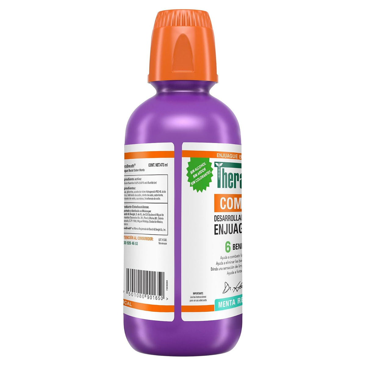 TheraBreath Enjuague Bucal Complete 6 en 1, Menta Revitalizante 473 ml. | Ayuda a Combatir las Caries y el Mal Aliento, Fortalecer los Dientes y el Esmalte. Sin Ardor ni Colorantes. Sin alcohol.