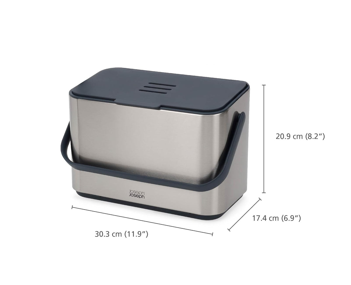 Joseph Joseph Collect cubeta de compostaje de Alimentos de Acero Inoxidable de 1.06 galones con asa, cubeta Interior extraíble y Almacenamiento de Forros de contenedor, Incluye Filtro de olores y 3