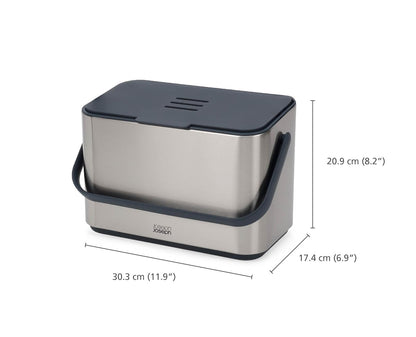 Joseph Joseph Collect cubeta de compostaje de Alimentos de Acero Inoxidable de 1.06 galones con asa, cubeta Interior extraíble y Almacenamiento de Forros de contenedor, Incluye Filtro de olores y 3