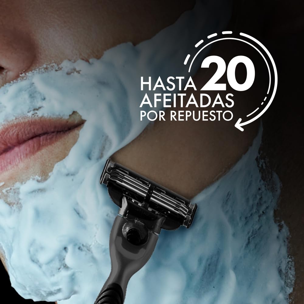 Gillette Mach3 Carbono, Cartucho De Rastrillo Para Afeitar, 4 Repuestos Con Carbón Activado Y 3 Hojas Para Rasurar La Barba, Rastrillo Para Hombre Caja