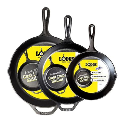 Lodge Pre-Seasoned Juego de sartén de Hierro fundido – Juego de 3 pieza(s) 8 Pulgadas Sartén de 10.25 Pulgadas y Sartén de 12 Pulgadas
