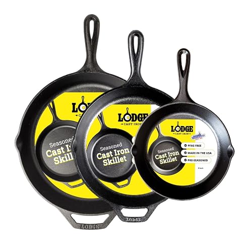 Lodge Pre-Seasoned Juego de sartén de Hierro fundido – Juego de 3 pieza(s) 8 Pulgadas Sartén de 10.25 Pulgadas y Sartén de 12 Pulgadas