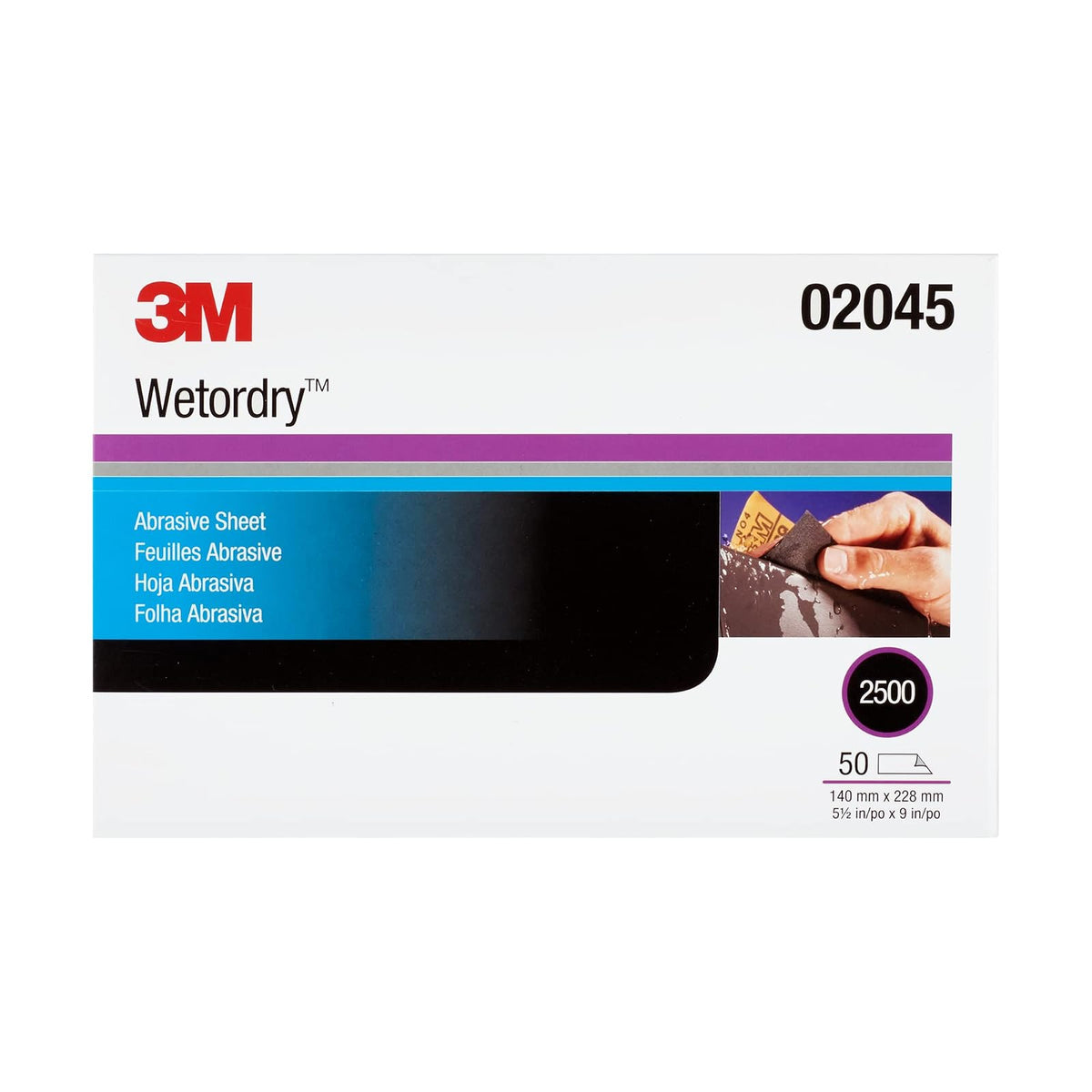 3M Wetordry Hoja Abrasiva 401Q Grano 2500+ 02045, 5.5 x 9 in, Paquete de 50