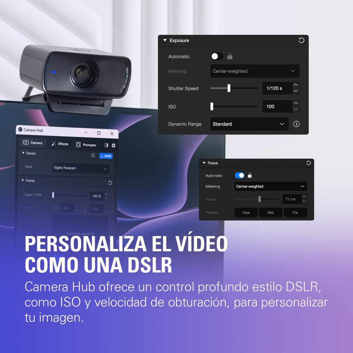 Elgato Facecam MK.2, webcam prémium Full HD | Sensor Sony, control PTZ, video 1080p60 sin comprimir, controles estilo DSLR, obturador de privacidad fácil de deslizar