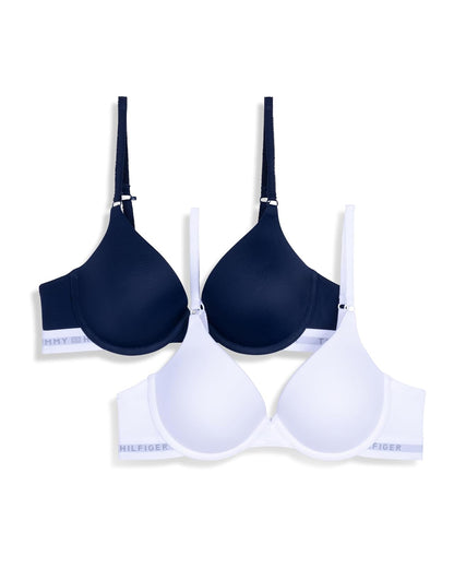 Tommy Hilfiger Brasier Push Up Mujer Paquete de 2 - 34B - Blanco brillante - Cielo Capitán