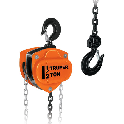 Truper POL-1/2 Polipasto de Cadena 1/2 Ton Triple Engrane - 1.5 t