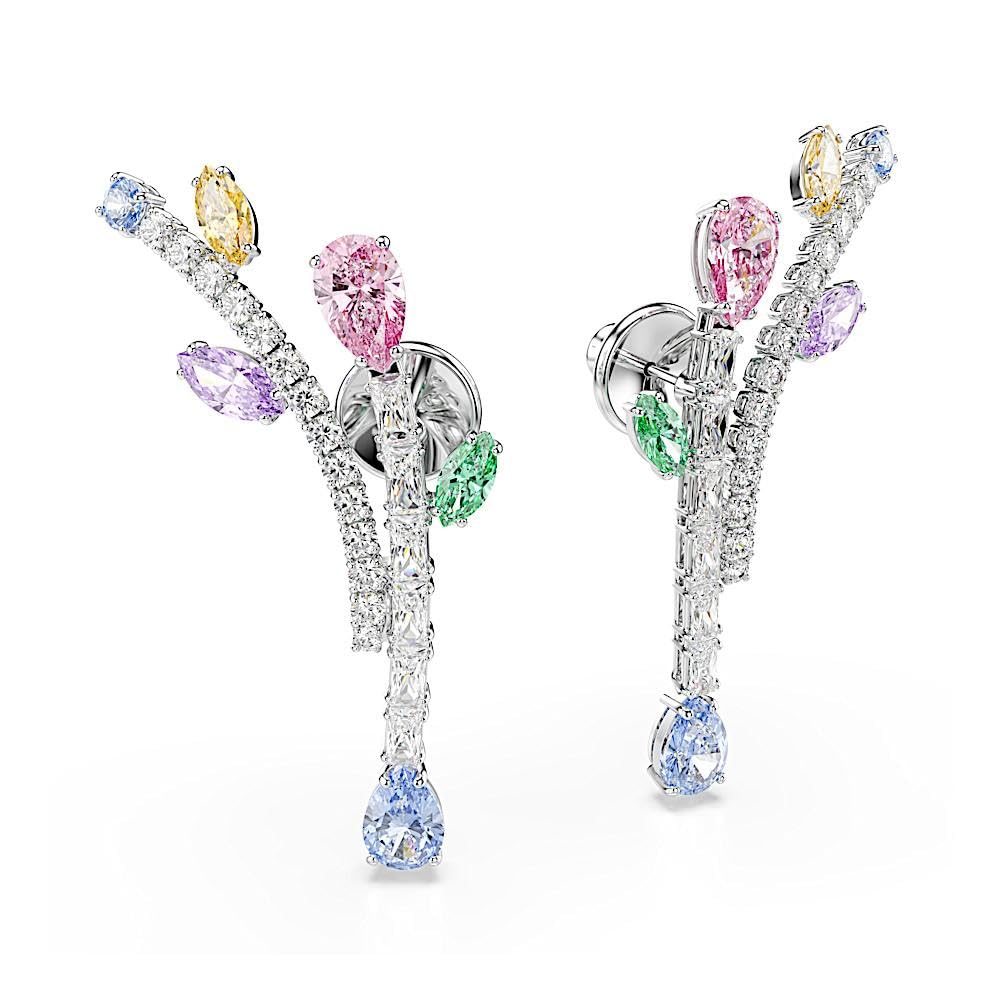 Swarovski x Ariana Grande Jewelry Collection: Collar, arete, orejeras, piedras multicolores de corte mixto, acabado rodio