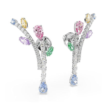 Swarovski x Ariana Grande Jewelry Collection: Collar, arete, orejeras, piedras multicolores de corte mixto, acabado rodio