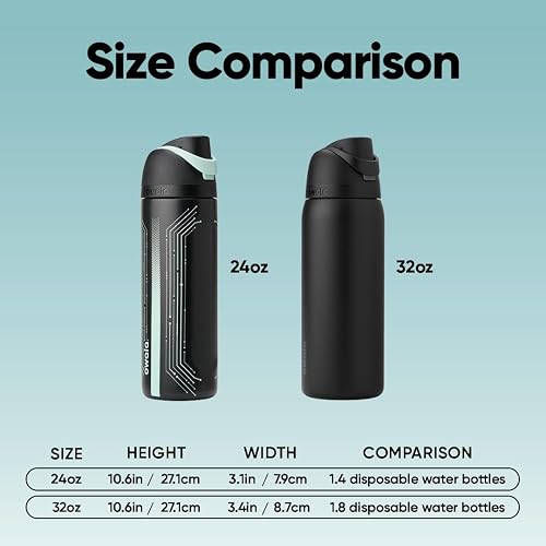 Owala TRON FreeSip - Botella de agua aislada de acero inoxidable con popote para deportes y viajes, botella de agua deportiva sin BPA, 24 onzas, color negro