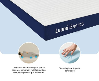 Luuna Basics 1 Colchón Individual, Colchón de Espuma de Alta Densidad, 16cm de Altura, Firmeza Media, Colchones en Caja, 1 Capa, Colchón Fresco