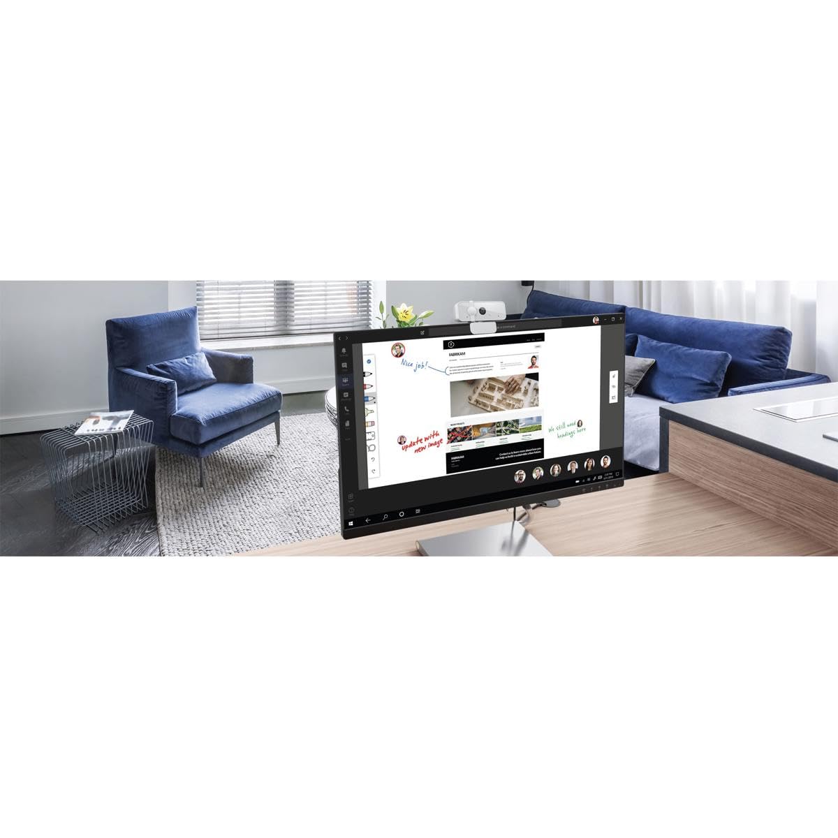 Lenovo Cámara Web 300 FHD | 1080p, ángulo amplio de 95°, rotación panorámica e inclinación, micrófonos duales, obturador de privacidad, plug-and-play