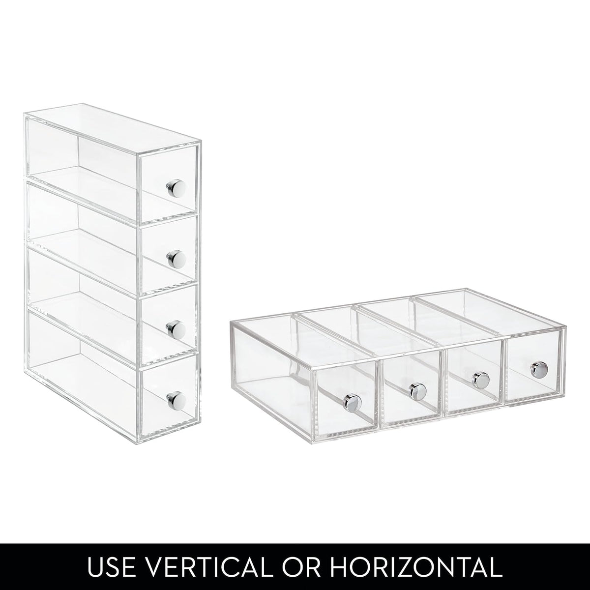 InterDesign Drawers Caja con compartimentos | Caja de maquillaje con 4 cajones | Organizador de maquillaje o artículos de oficina | Plástico transparente