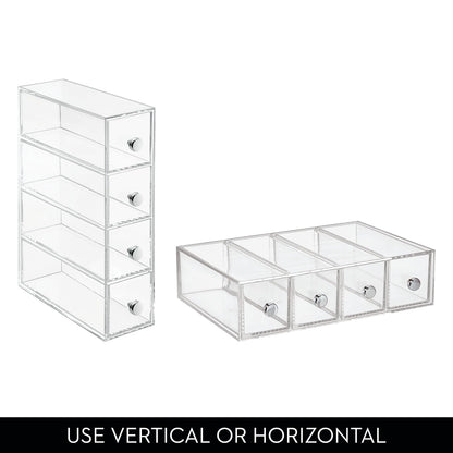 InterDesign Drawers Caja con compartimentos | Caja de maquillaje con 4 cajones | Organizador de maquillaje o artículos de oficina | Plástico transparente