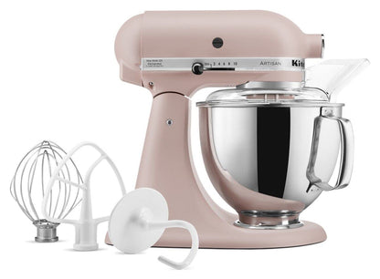 KitchenAid KSM150PSFT Artisan Series - Batidora de pie con protector de vertido, color rosa pluma