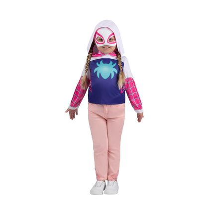 Marvel Ghost Spider - Juego de caja de vestir para niños pequeños - Parte superior de disfraces, máscara de tela, accesorio de protección web y mini vehículo de juguete (3T-4T) multicolor