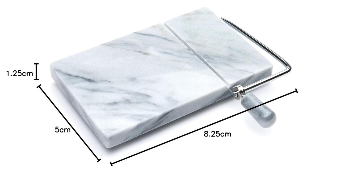 Fox Run Cortadora de Queso de Mármol | Blade de acero inoxidable, base de mármol blanco, 5 x 8.25 x 1.25 pulgadas