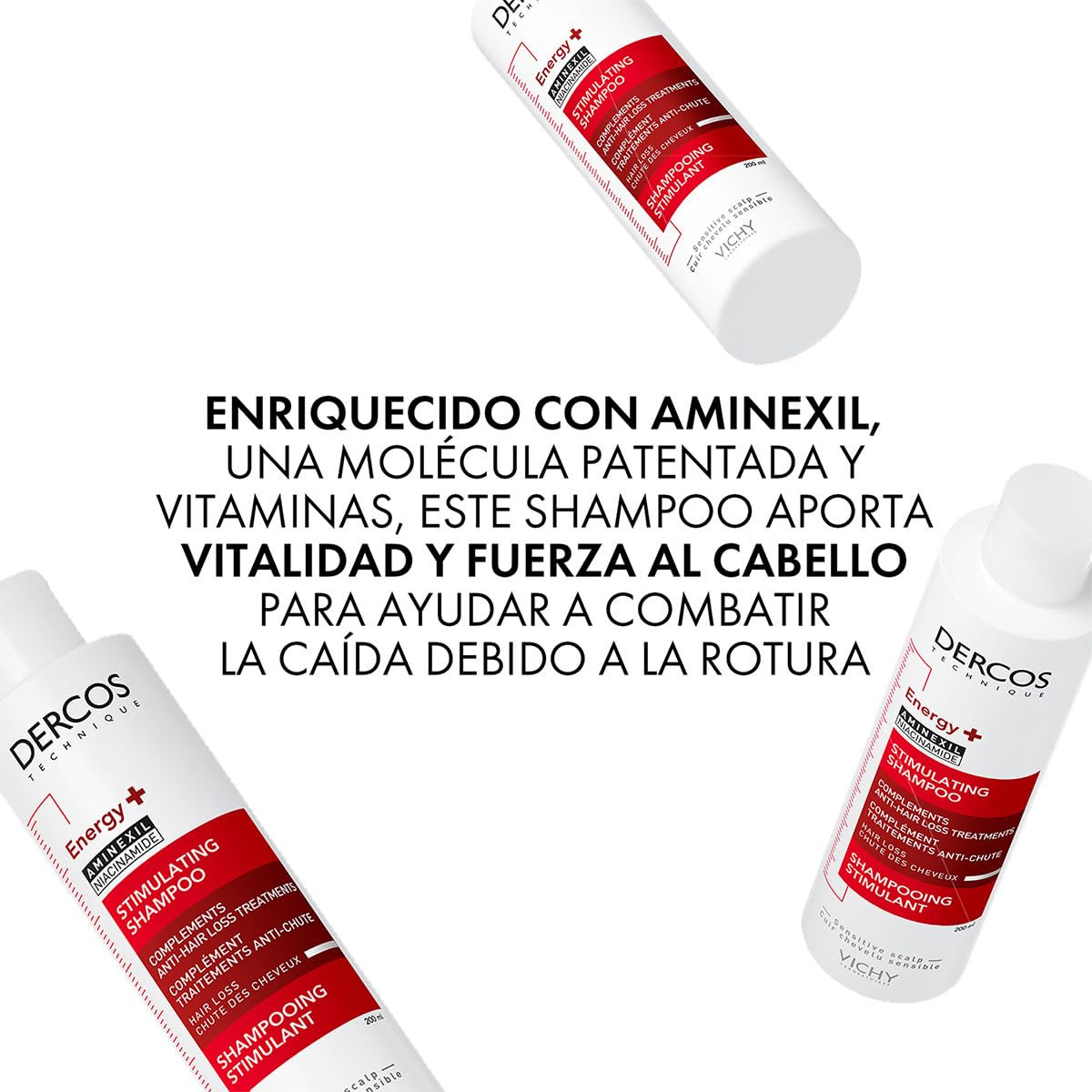 Vichy Dercos Energy+ Shampoo Dermatológico Anti-Caída y Estimulante 200ml | Trata la Caída y Estimula Crecimiento del Cabello, con Aminexil y Niacinamida, Aporta Fuerza y Volumen