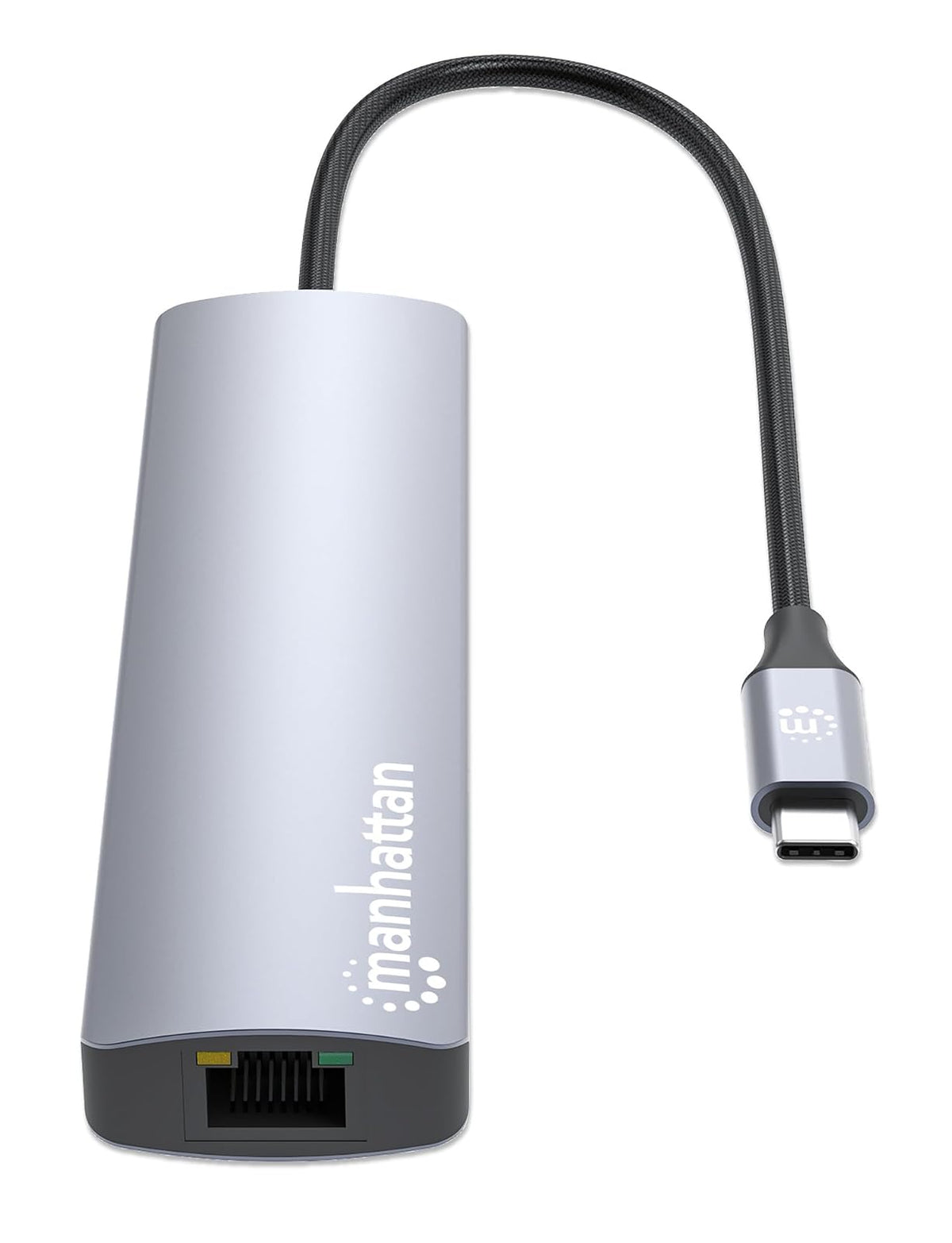 Manhattan Docking Station USB C Hub 6 en 1 con HDMI 4K@60Hz, Puerto Gigabit Ethernet y Carga PD 100W, Adaptador con 3 Puertos USB 3.0 para MacBook Pro, Air, iPad y Laptop, Gris Espacial, 153959
