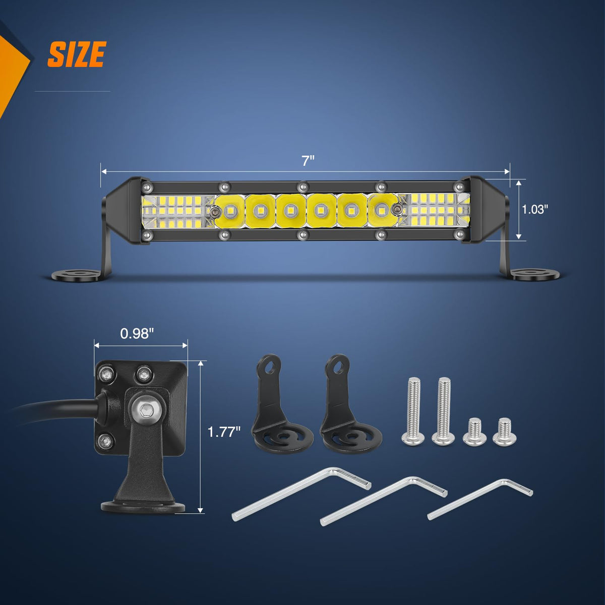 Nilight - Barra de luz LED delgada, 2 unidades de 7 pulgadas, 16 luces LED de una sola fila, combo de inundación, conducción de niebla, iluminación de trabajo para parachoques de techo todoterreno