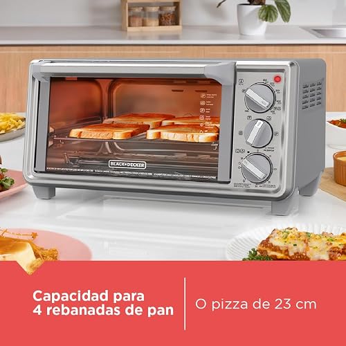 Black+Decker Horno Tostador de 4 Rebanadas con 5 Funciones, TO4130-1SDLA | 1150W, Tecnología EvenToast con 5 funciones: hornear, asar, tostar, calentar y recalentar