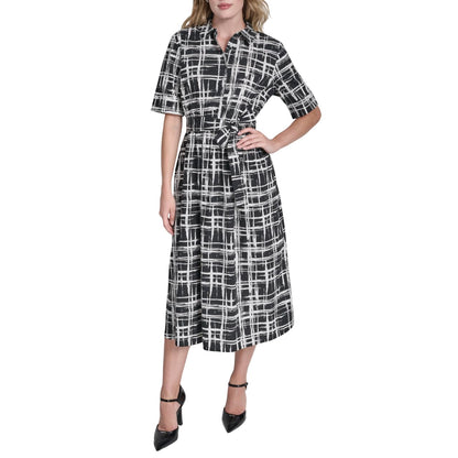 DKNY Vestido Envolvente sin Mangas con Logotipo para Mujer - Negro - marfil multicolor - 10