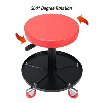 Big Red Asiento de Taller con Ruedas ATRHL6201R, Acolchado Ajustable, Bandeja de Herramientas, Rojo