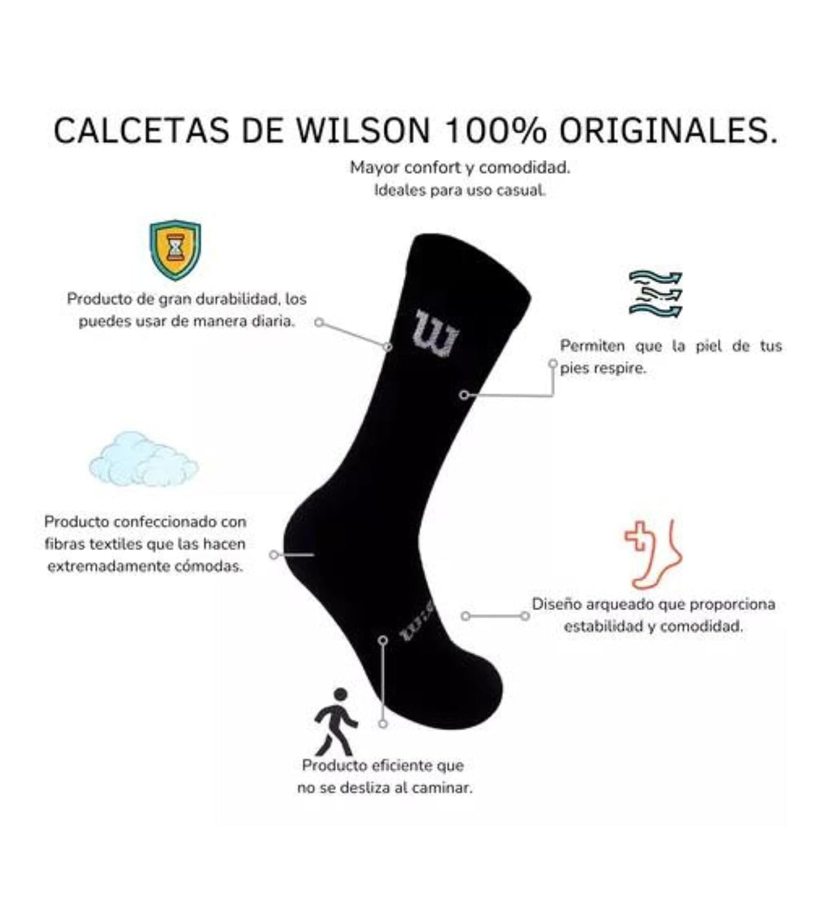 Wilson Calcetas para Hombre, Tejido Afelpado, Modelo B7627, Contenido: 1 Paquete con 20 Pares de Calcetas para Caballero, Color Negro con Detalles, 29 Amplio Alto