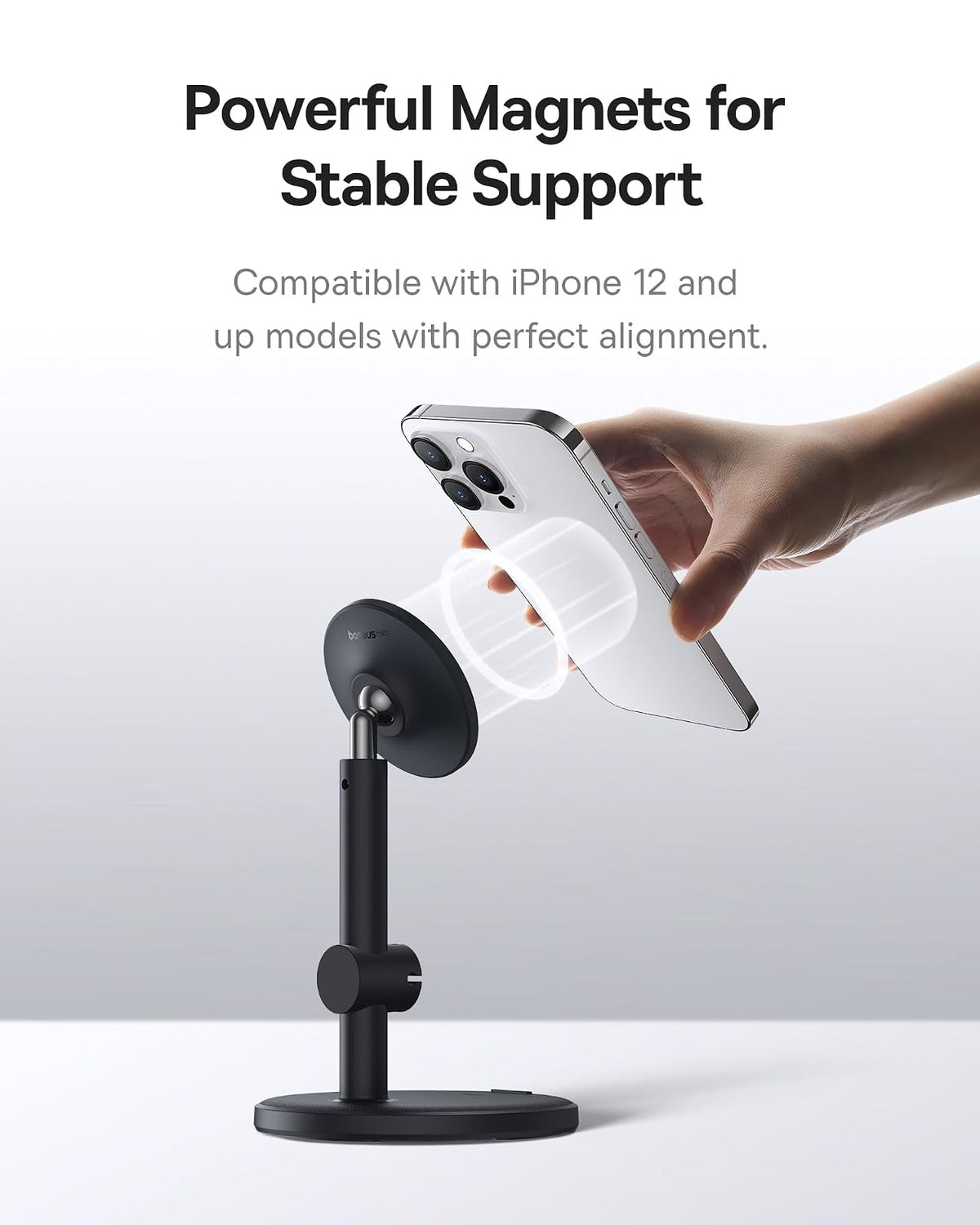 Baseus MagPro Soporte Magnético para Teléfono Ajustable de 16.5 a 19.7cm para Escritorio, Ángulo de Visión 360°, Negro