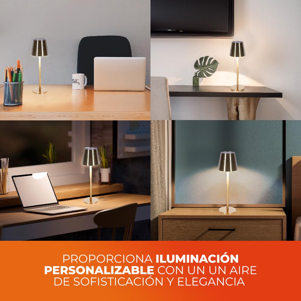 Tecnolite - Lámpara de Mesa LED 5 W Portátil, Recargable, Luz Blanca Ajustable y Atenuable Táctil, Lámpara Interior para Restaurante
