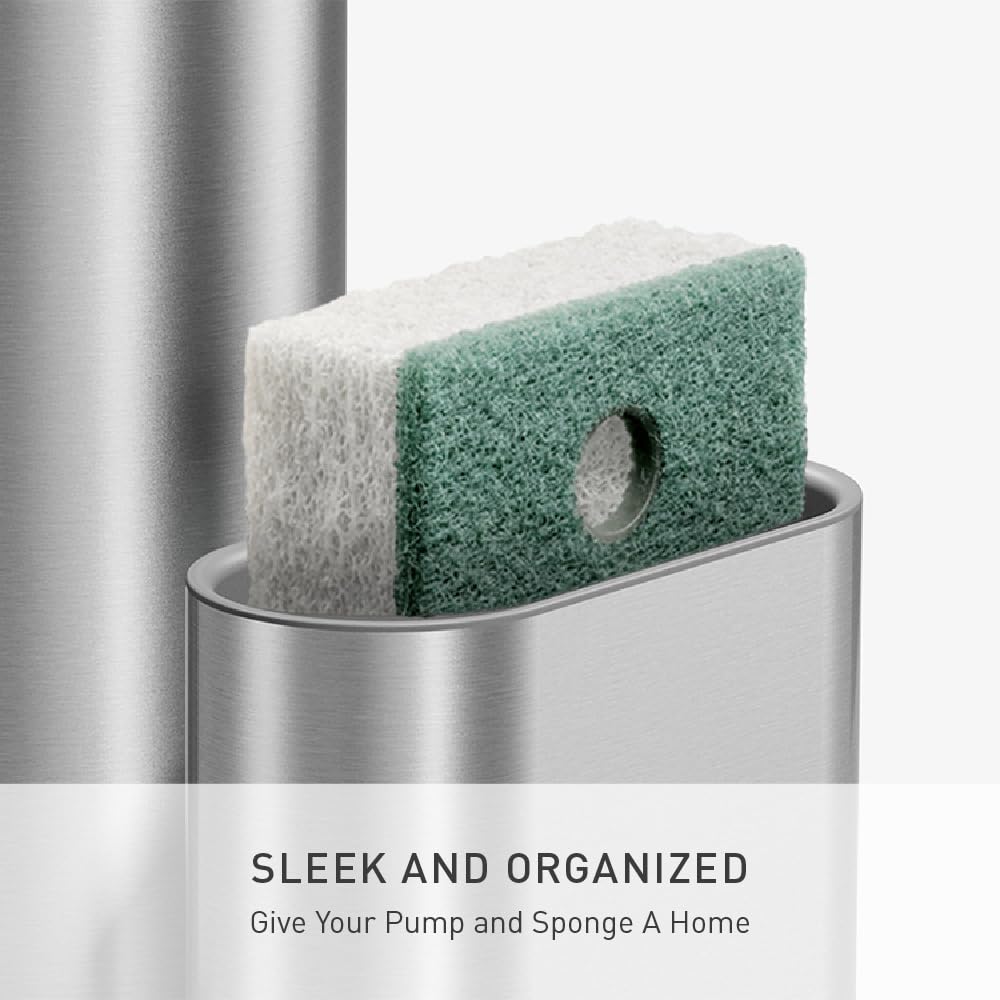 simplehuman Bomba de Sensor de líquido, 9 onzas con Cesta, dispensador automático de jabón para Cocina y baño, Sensor de Movimiento sin Contacto, dispensador Variable, Recargable, Acero Inoxidable