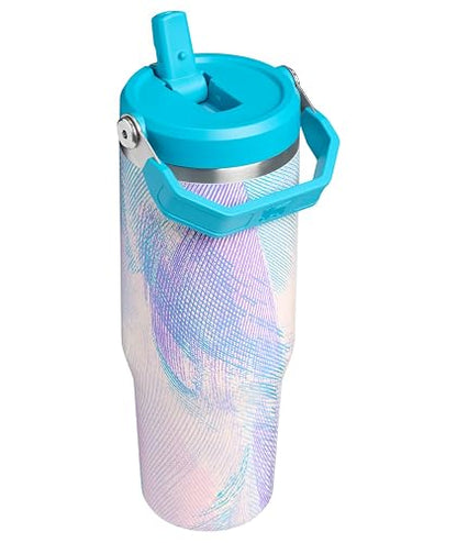 STANLEY IceFlow 2.0 - Vaso de popote, 30 onzas, pluma de vidrio marino | Mango fácil de transportar, tapa giratoria y popote abatible | Botella de agua resistente a fugas | Acero inoxidable aislado