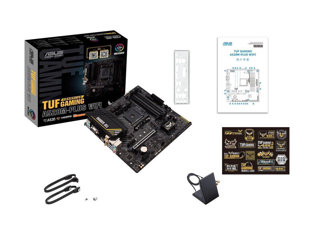 ASUS TUF Gaming A520M-PLUS WiFi Tarjeta Madre AMD para PC Gamer y Esports | AM4, mATX, Ryzen serie 5000/3000, DDR4 hasta 128GB, PCIe 3.0 x16, ranura M.2, WiFi 5, LAN Gigabit, 4x USB 3.2 Gen 1, de ASUS