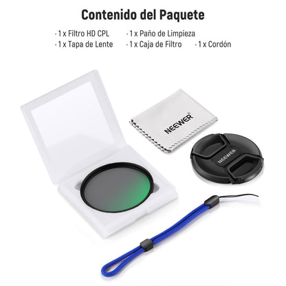 NEEWER 58mm Filtro CPL con Tapa Lente, Filtro Polarizador Circular Ultradelgado Multirresistente con Nanorrecubrimiento con Vidrio Optico HD para Lente Cámara, Reduce Reflejo y Deslumbramiento