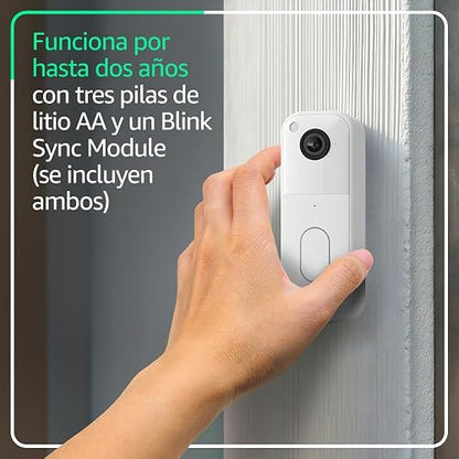 Timbre con cámara Blink (modelo más reciente): video HD de cuerpo completo, batería que dura dos años y configuración fácil. Incluye sistema Sync Module Core (blanco)