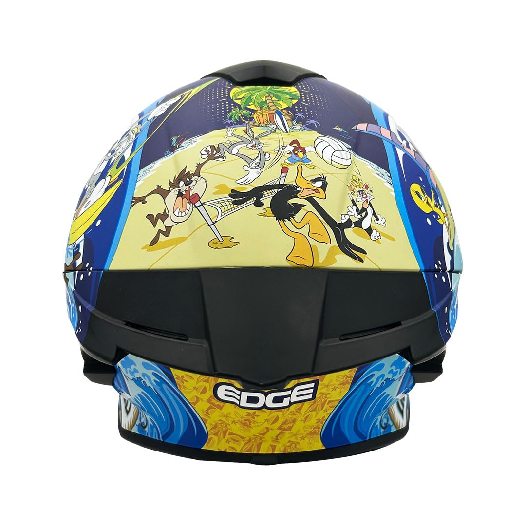 Casco Modular - DC - Visor Anti Baho Motocicleta Marca Edge - Visor Doble ANTIVAHO Certificado Dot Moto - Cascos Motocross Pegatina Pegatinas Protector Mujer Hombre (Looney Tunes Mate, S)