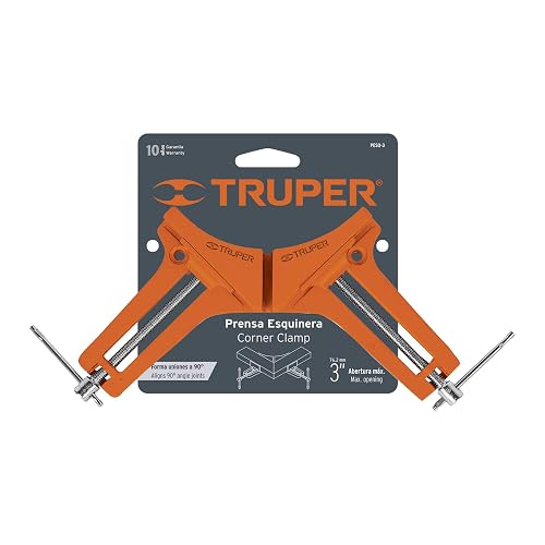 Truper PESQ-3, Prensa esquinera profesional, 3" de aluminio + EC-12, Escuadra para carpintero, acero inoxidable, 12"