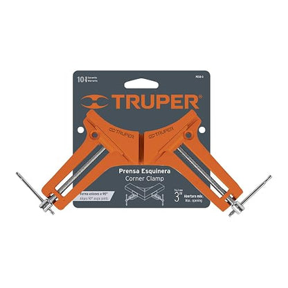 Truper PESQ-3, Prensa esquinera profesional, 3" de aluminio + EC-12, Escuadra para carpintero, acero inoxidable, 12"