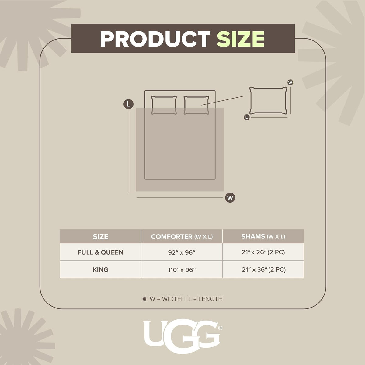 UGG 13079 Kenzie - Juego de edredón de tamaño matrimonial, Suave, Lujoso, Estilo Hotel, cómodo y con Dos Fundas de Almohada, matrimonial/Queen, Nieve