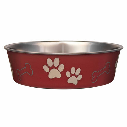 Loving Pets Bella Bowl Plato para Perro Acero Inoxidable con Base Antideslizante - Medium - Merlot