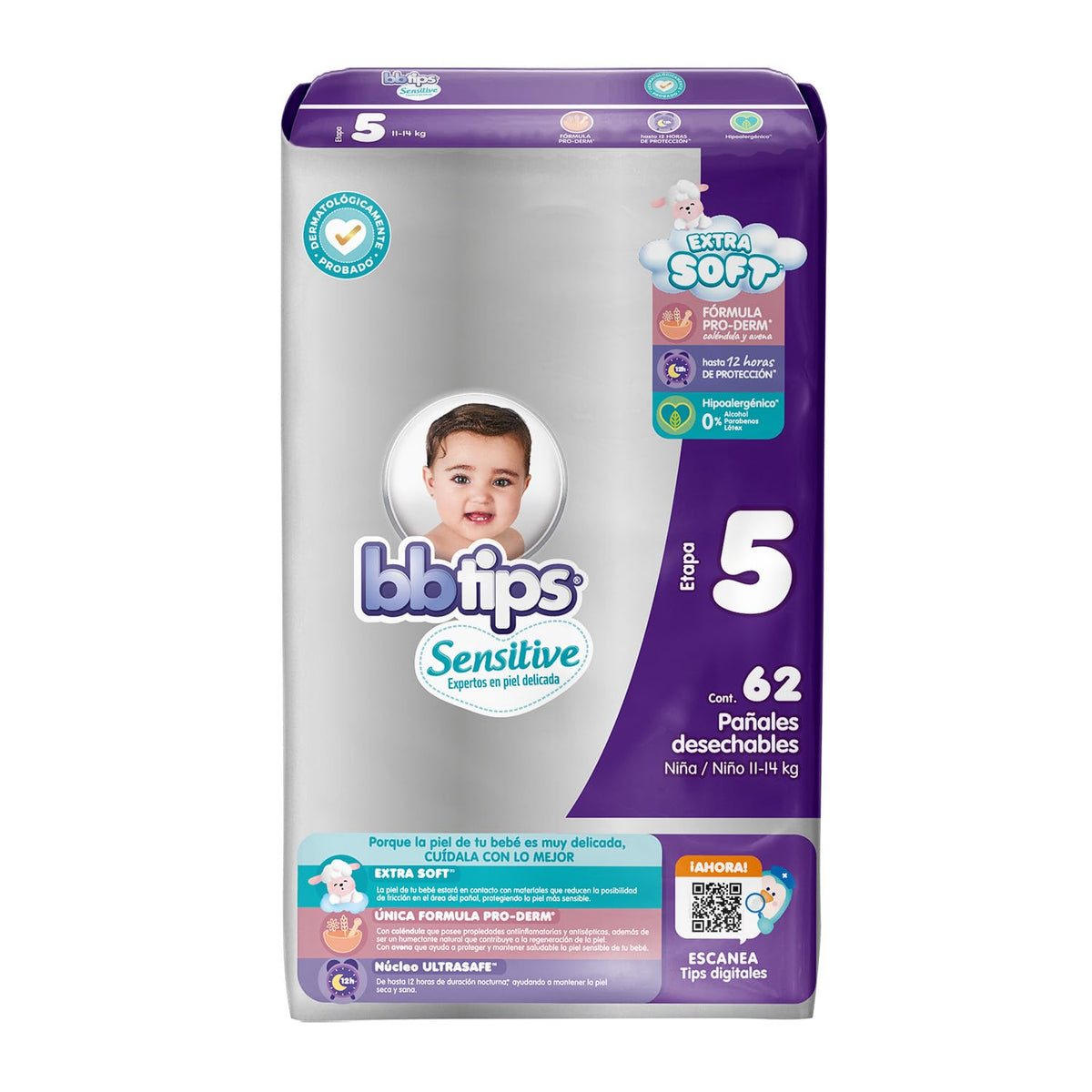 BBtips Sensitive Pañales, Talla Extra Grande/5, 124 Pañales
