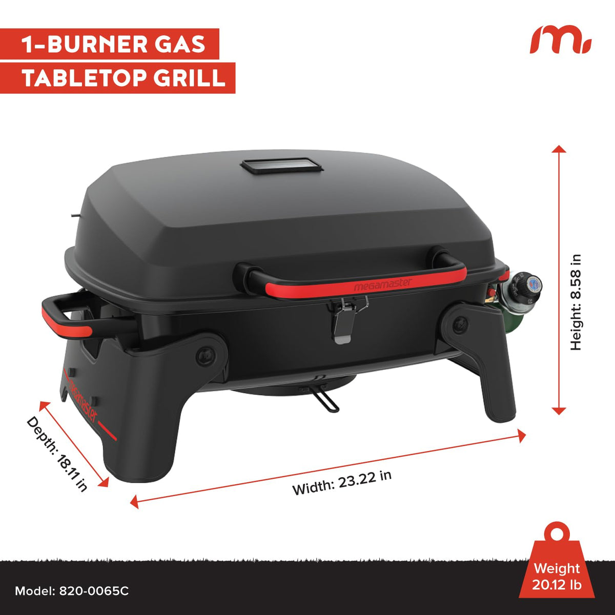 Megamaster 820-0065C 1 quemador portátil de gas para camping, cocina al aire última intervensión, cocina al aire última intervensión, patio, jardín, barbacoa con dos patas plegables, rojo + negro