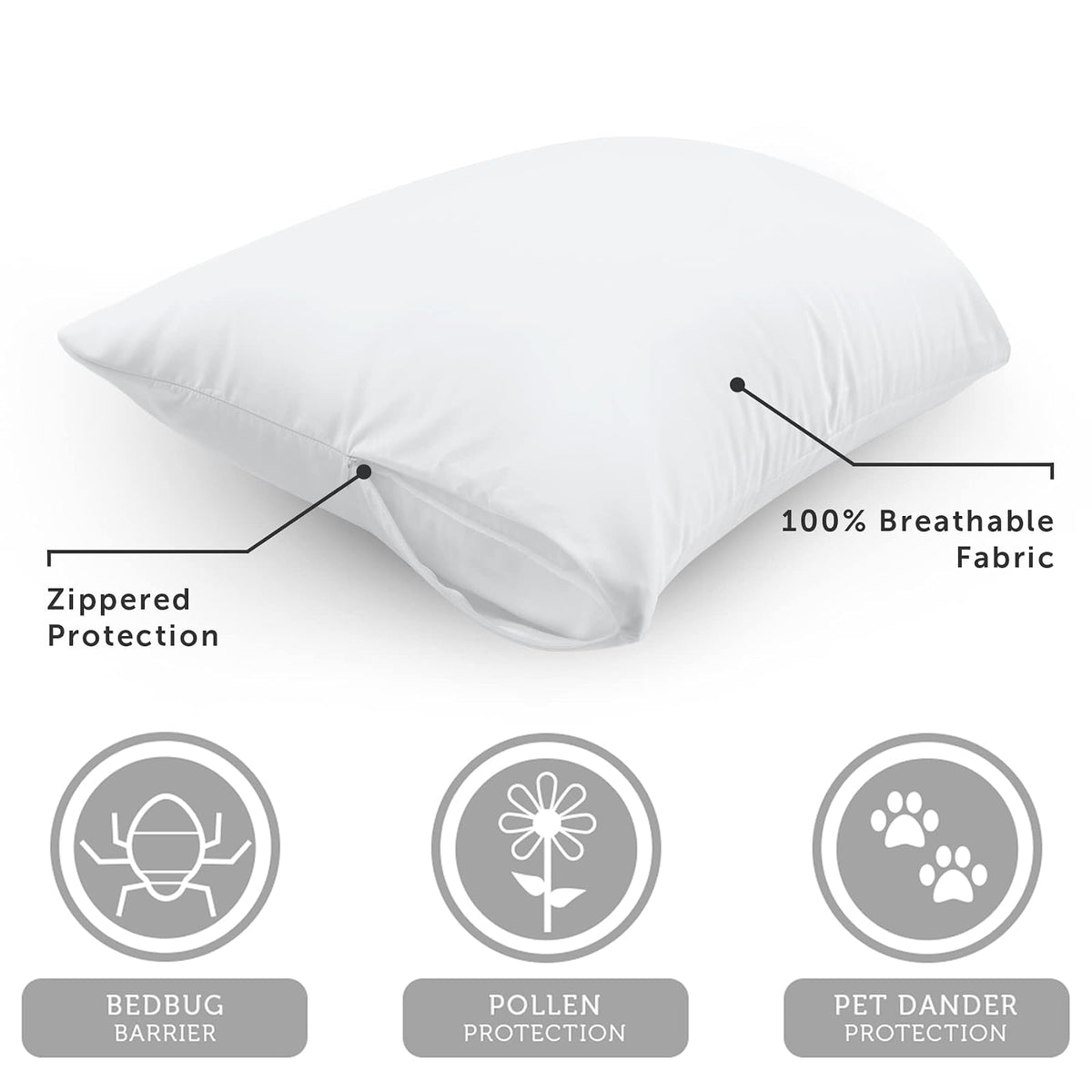 Aller-Ease Protector de Almohada 100% algodón Transpirable para Dormir, tamaño Queen 30 x 20 Pulgadas, Paquete de 4, Color Blanco