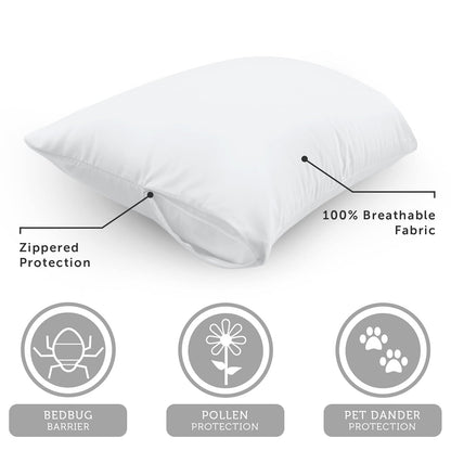 Aller-Ease Protector de Almohada 100% algodón Transpirable para Dormir, tamaño Queen 30 x 20 Pulgadas, Paquete de 4, Color Blanco