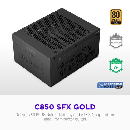 NZXT C850 SFX Gold - Fuente de alimentación SFX ATX 3.1 de 850 W - 80 Plus Gold - Cybenetics Platinum - Totalmente Modular - PCIe 5.1 600W 12V-2x6 - Condensadores japoneses - Negro