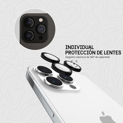 Pelican Protector de lente de cámara con anillos de aluminio para iPhone 15 Pro Max/ 15 Pro - Cristal templado 9H - Duradero, antirayaduras, antirrotura, visión HD con disparo nocturno - Negro