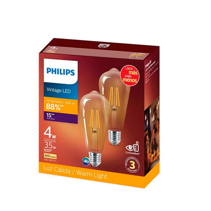 Philips LED Foco filamento ST64 35W Luz Cálida 2pack