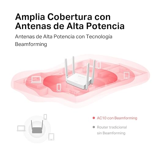 TP-Link MERCUSYS AC10 Router WiFi5 AC1200 Doble Banda hasta 1200Mbps - Puertos 1 WAN + 2 LAN - Latencia Ultrabaja - Cobertura Ampliada - Controles parentales - App Mercusys - Garantía de 2 años