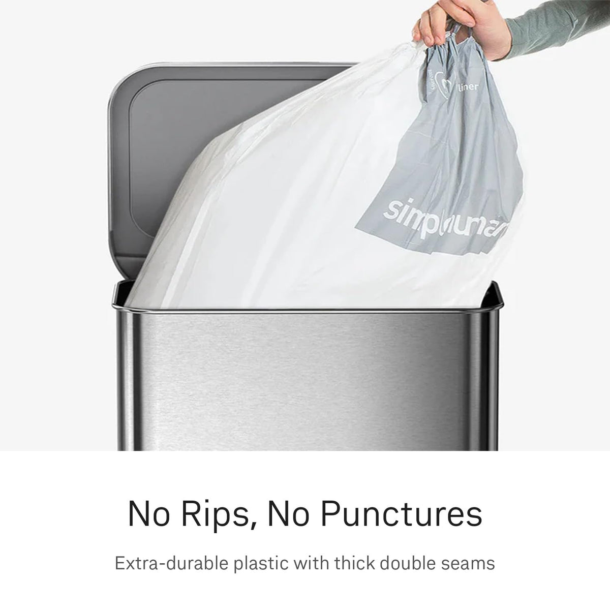 simplehuman Código K - 100 Bolsas Custom Fit con Cordón, Blanco | Cordón para Cierre Fácil, Dispensado Uno por Uno, Extra Gruesas y de Doble Costura, 50% Plástico PCR, 30-45 L / 8-12 Gal