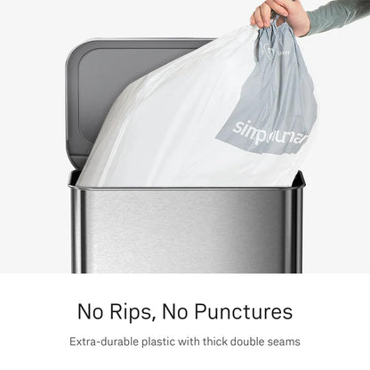 simplehuman Código B - 90 Bolsas Custom Fit con Cordón, Blanco | Cordón para Cierre Fácil, Dispensado Uno por Uno, Extra Gruesas y de Doble Costura, 50% Plástico PCR, 6 L / 1.6 Gal