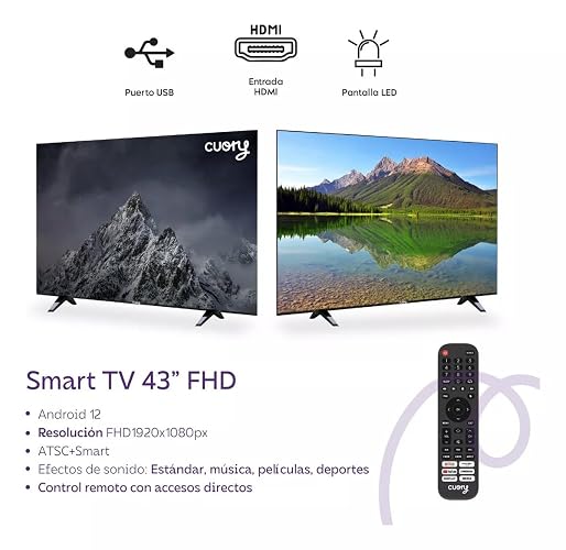 CUORY Smart TV 43" Full HD LED Android TV 1920x1080 Netflix Youtube Google TV Compatible HDMI USB Dolby Digital Television Negro